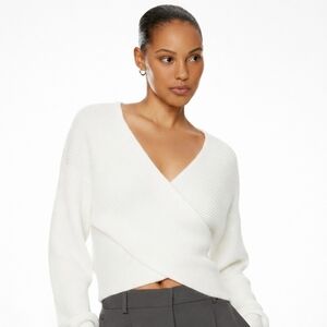 Dynamite White V-Neck Sweater Cross Over Knit Size Small